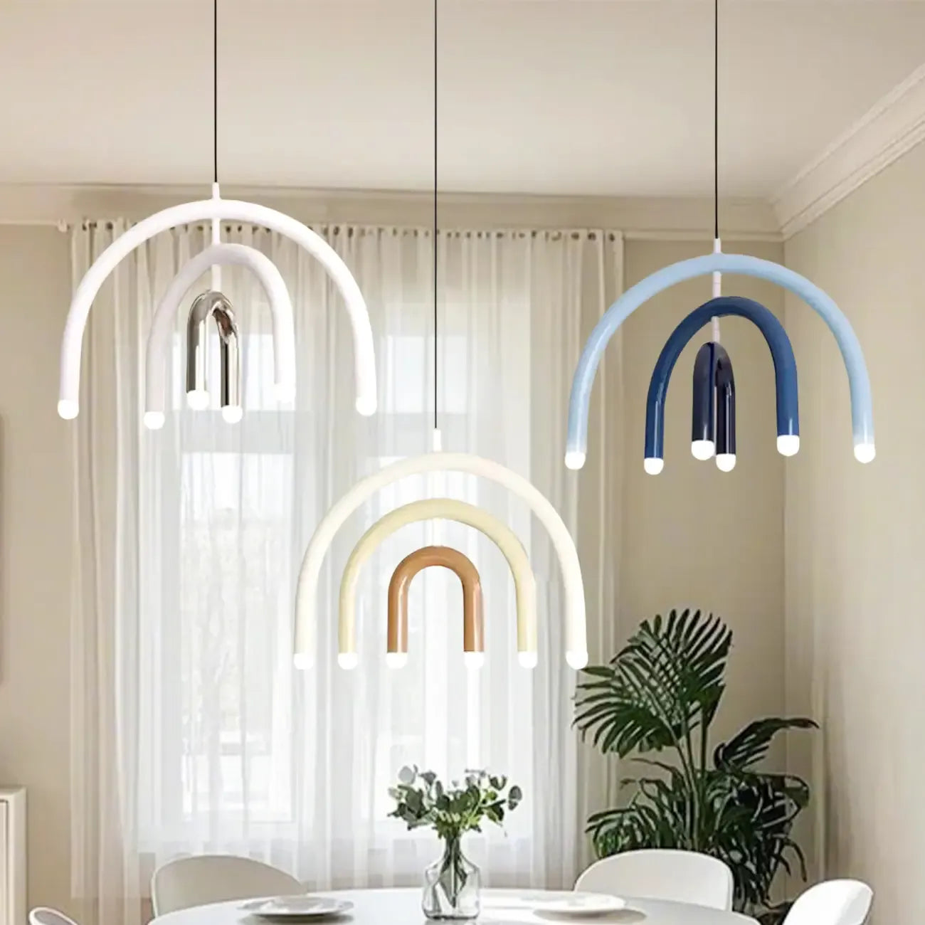 Creative Rainbow LED Metal Pendant Light for Bedroom, Living Room, Restaurant, Café, and Dining Room