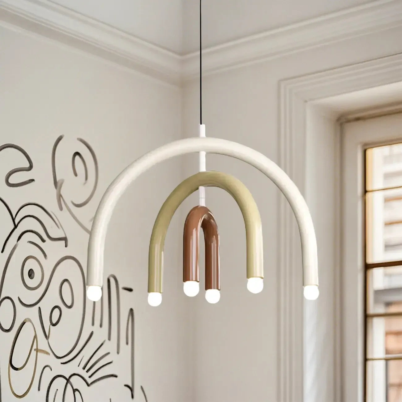 Creative Rainbow LED Metal Pendant Light for Bedroom, Living Room, Restaurant, Café, and Dining Room