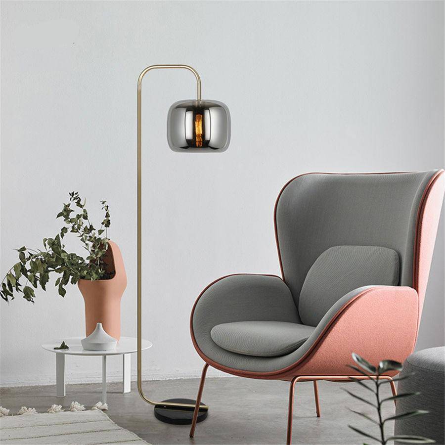 Modern Floor Lamp with Smoked Glass Sphere - Stone Design