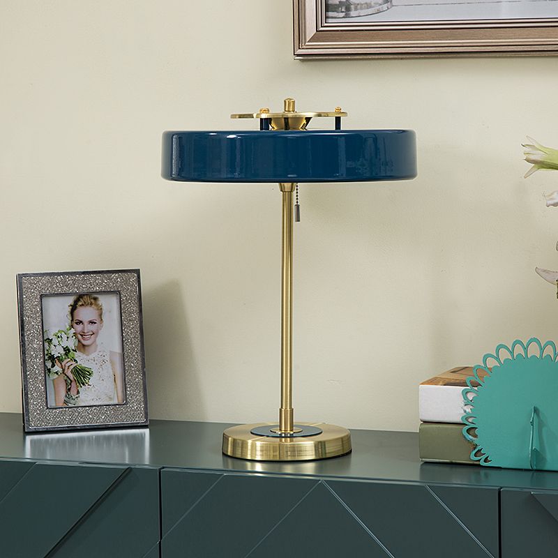 Gold Table Lamp with Black Metal Cylindrical Shade