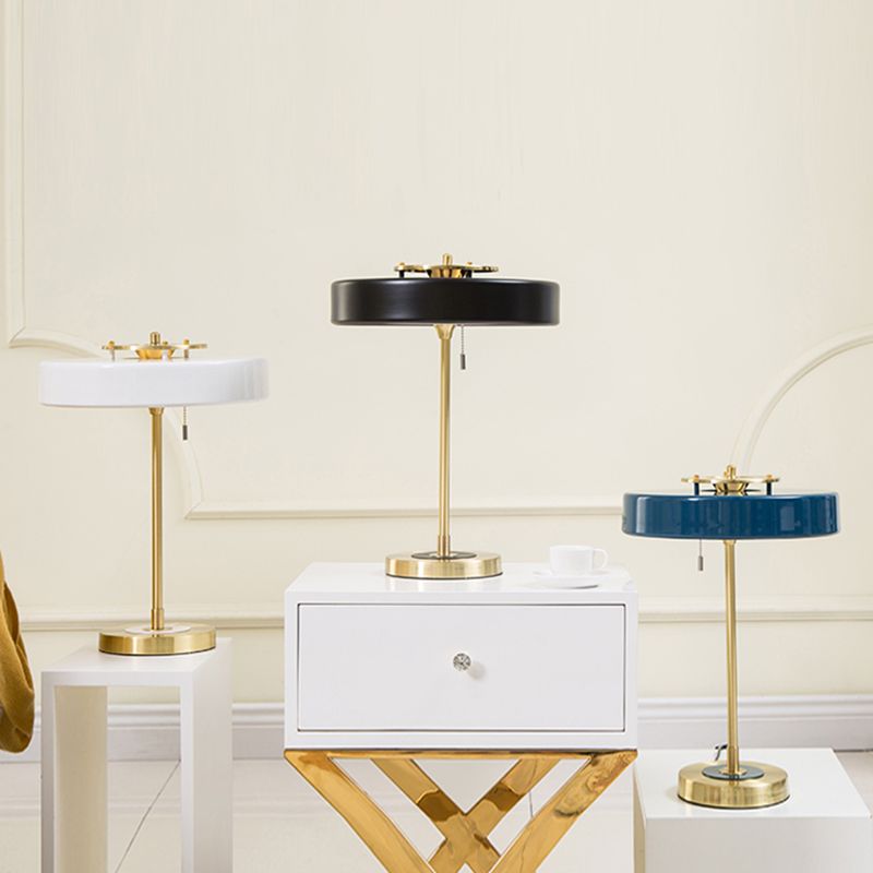 Gold Table Lamp with Black Metal Cylindrical Shade