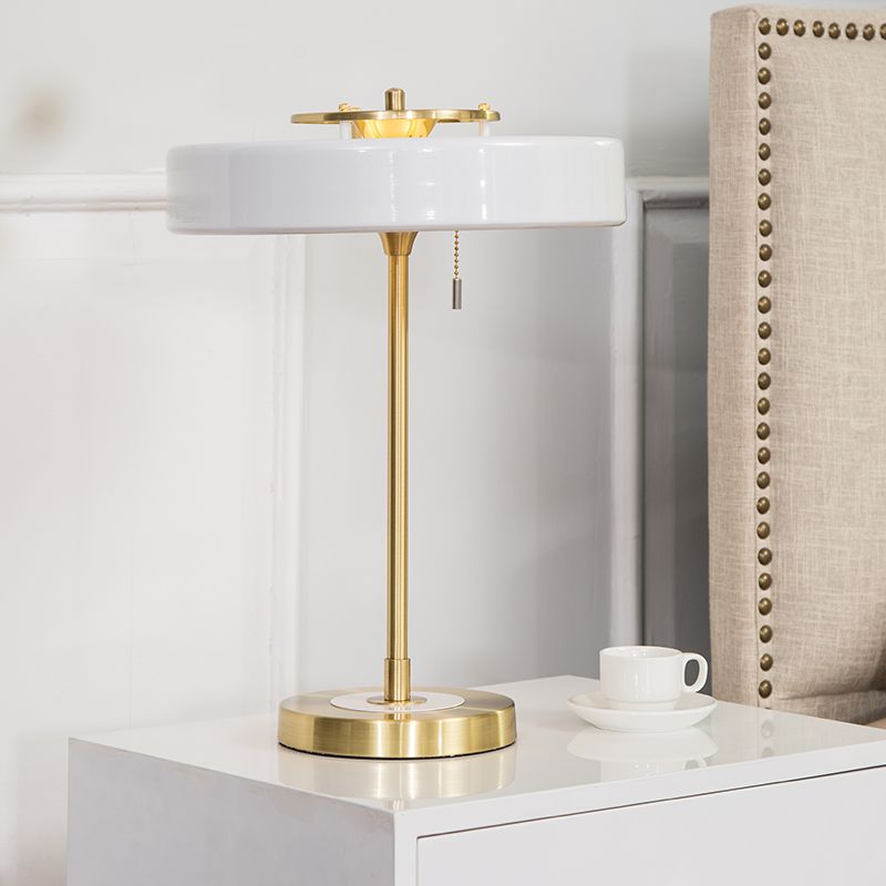 Gold Table Lamp with Black Metal Cylindrical Shade