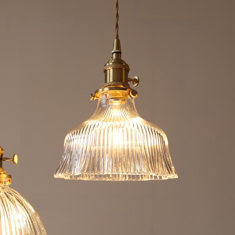 Dark Green Glass Pendant Light for Dining Room, Bedroom, Bar, Café - Retro Brass Hanging Lamps