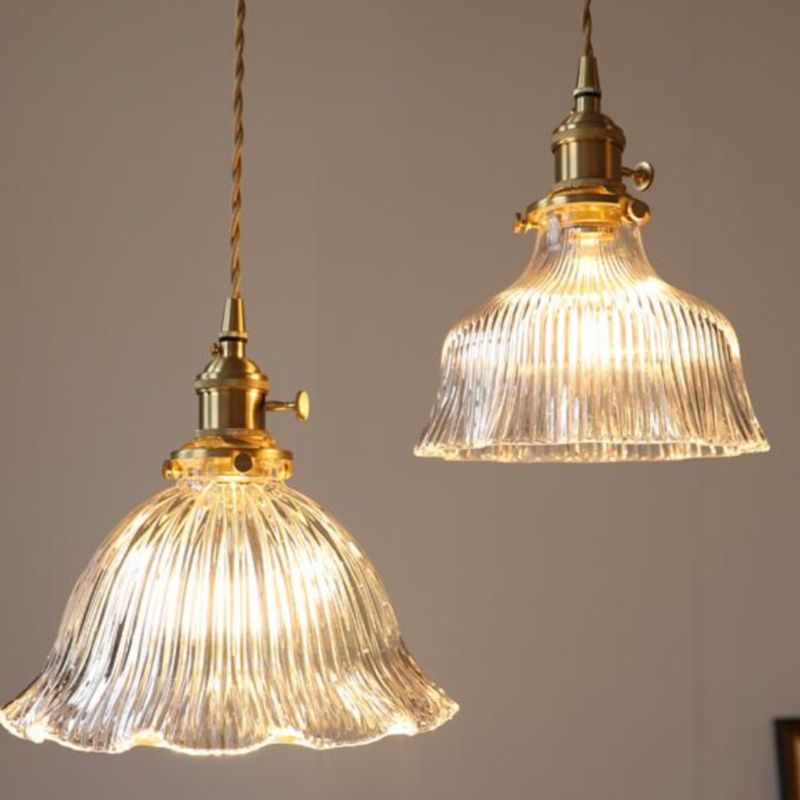Dark Green Glass Pendant Light for Dining Room, Bedroom, Bar, Café - Retro Brass Hanging Lamps