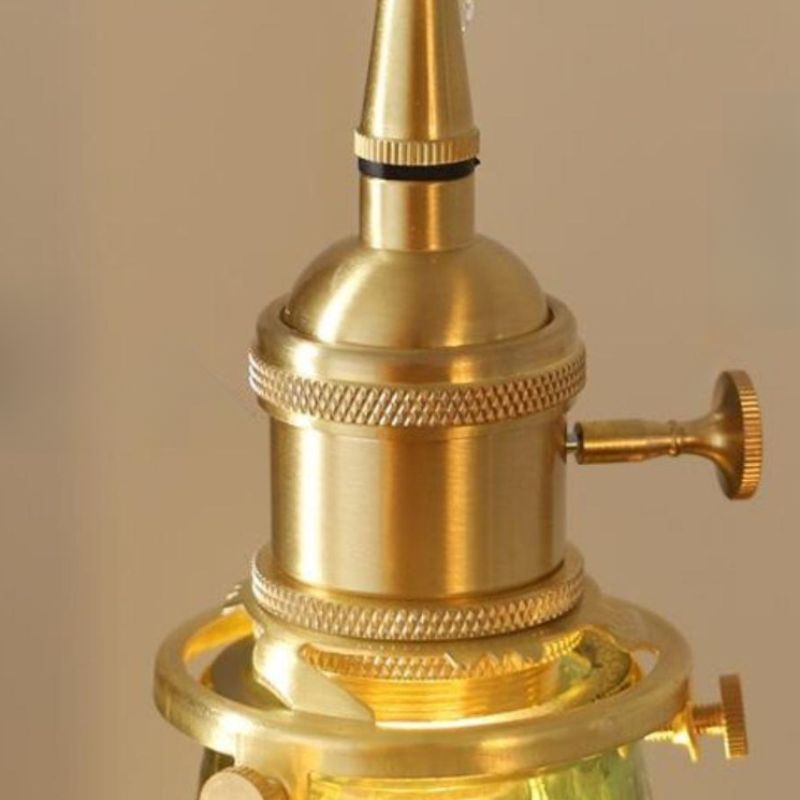 Dark Green Glass Pendant Light for Dining Room, Bedroom, Bar, Café - Retro Brass Hanging Lamps