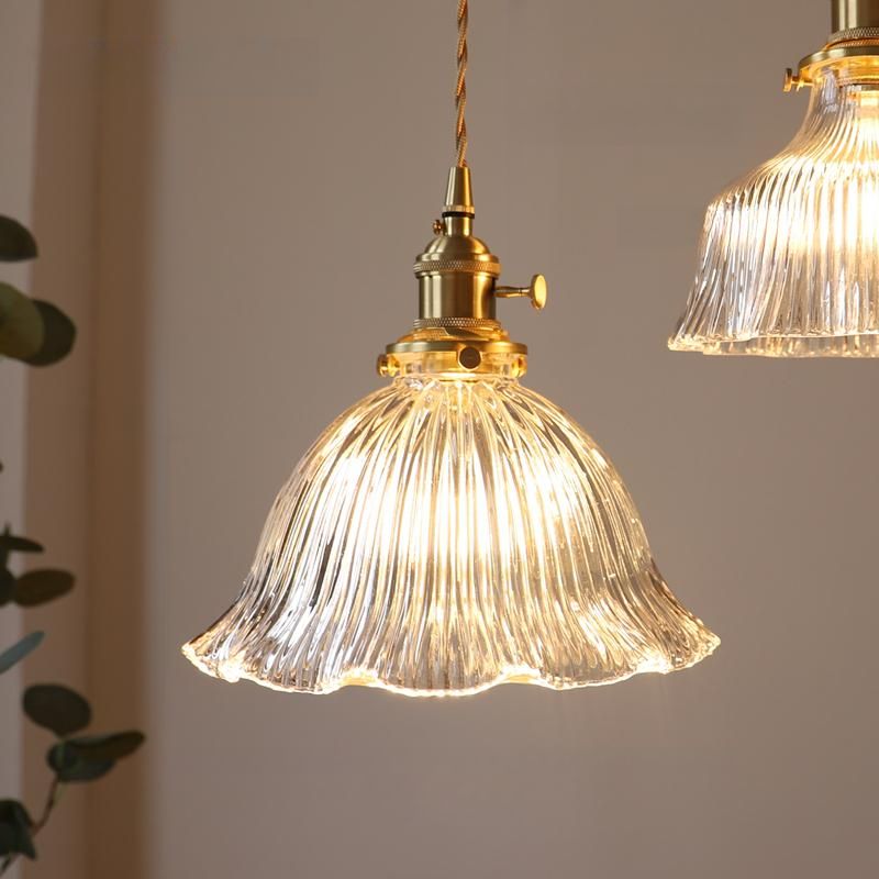 Dark Green Glass Pendant Light for Dining Room, Bedroom, Bar, Café - Retro Brass Hanging Lamps