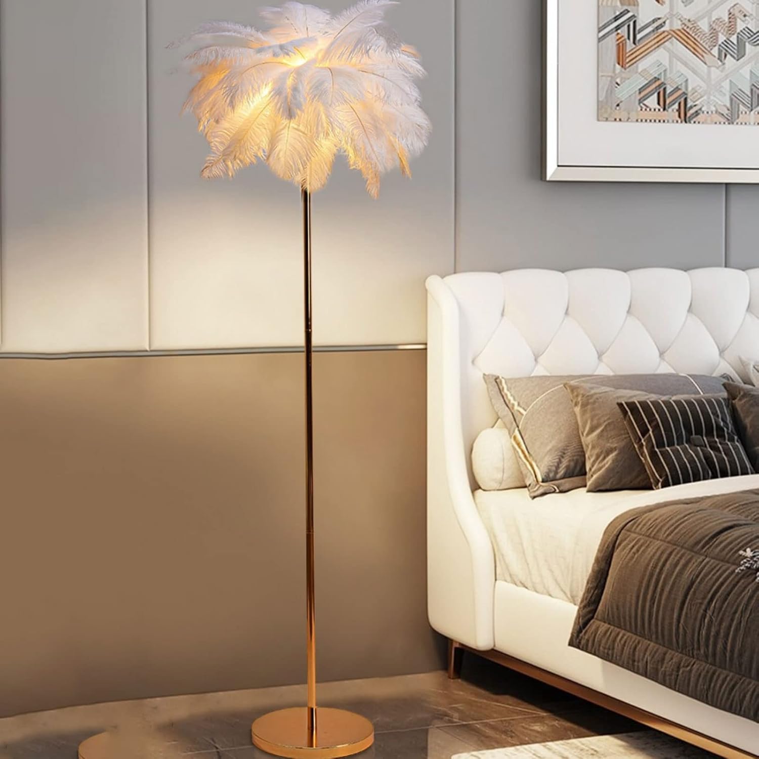 Nordic Decorative Floor Lamp with Ostrich Feathers and LED Lighting
