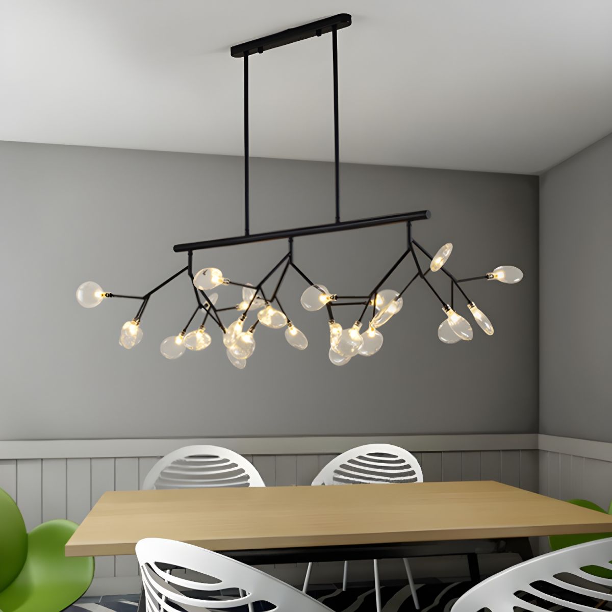 Modern LED Chandelier with Wooden Tree Branch Design
