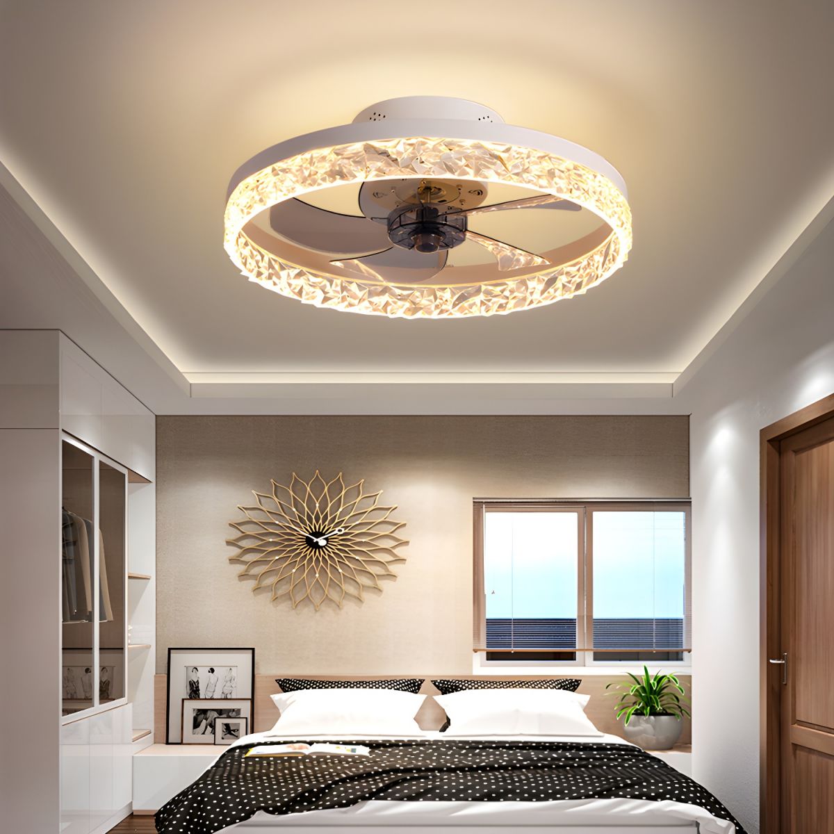 LED Crystal Ceiling Fan with Remote Control - 6 Speed Nordic Design