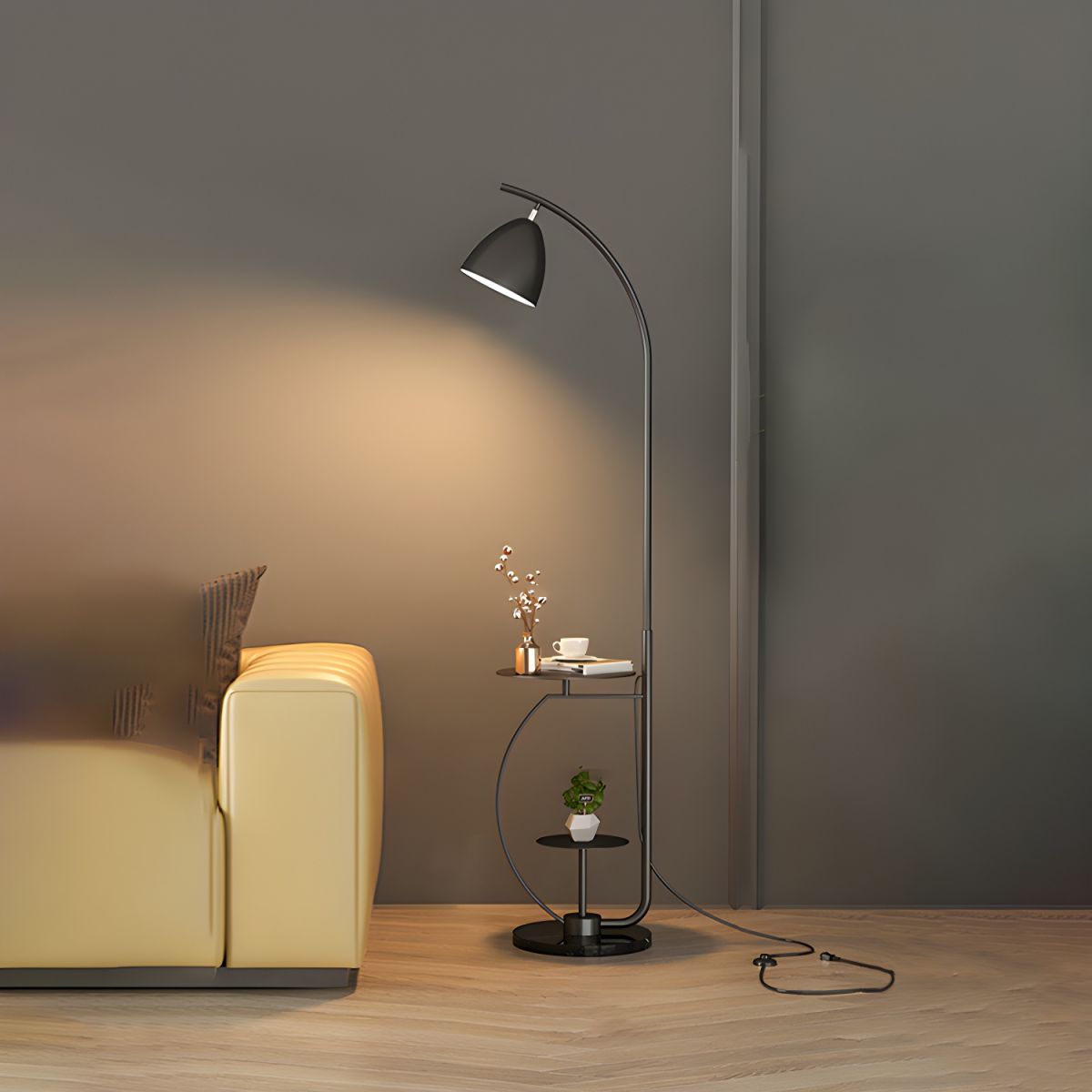 Nordic Design Gold Shelf Floor Lamp for Living Room, Marble Nightstand Light