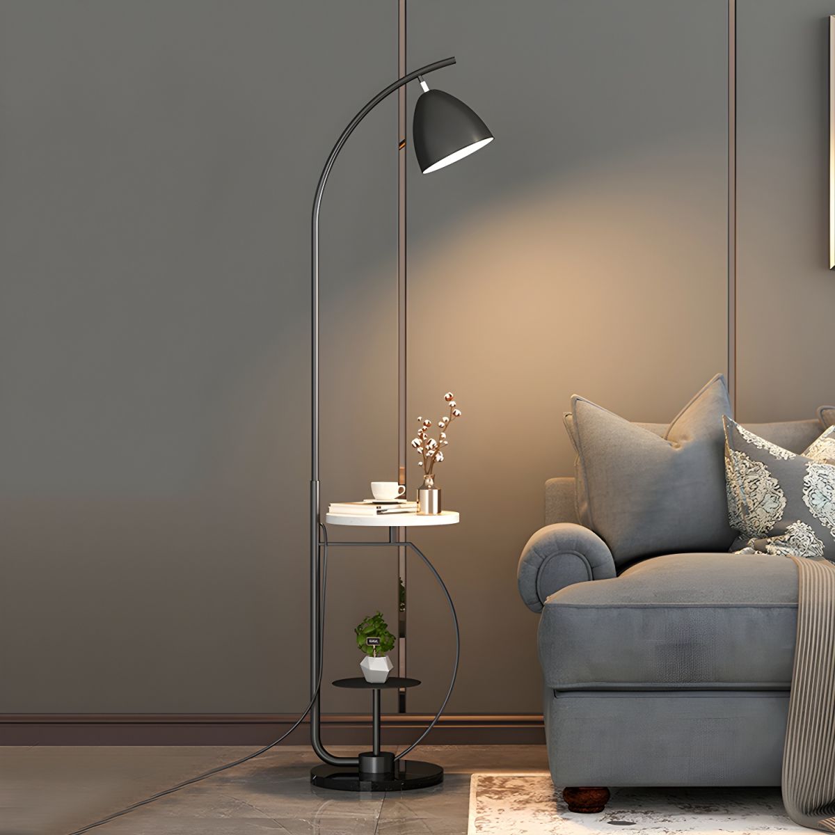 Nordic Design Gold Shelf Floor Lamp for Living Room, Marble Nightstand Light