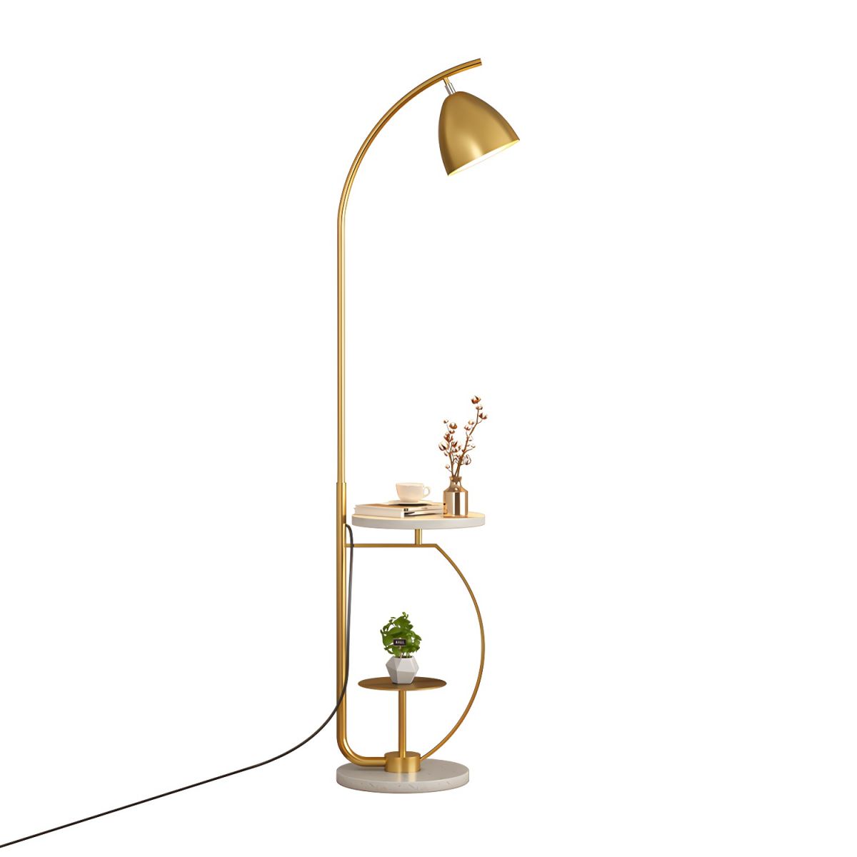 Nordic Design Gold Shelf Floor Lamp for Living Room, Marble Nightstand Light