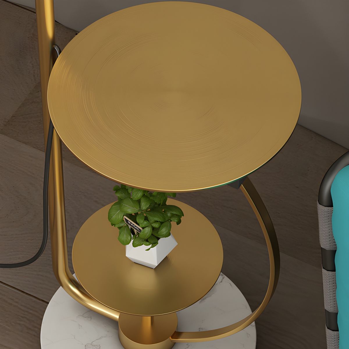 Nordic Design Gold Shelf Floor Lamp for Living Room, Marble Nightstand Light