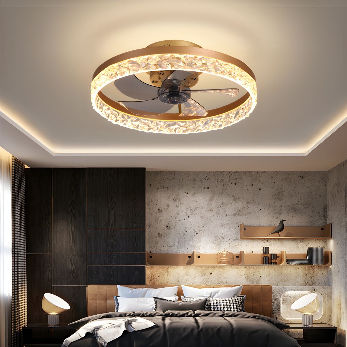 LED Crystal Ceiling Fan with Remote Control - 6 Speed Nordic Design