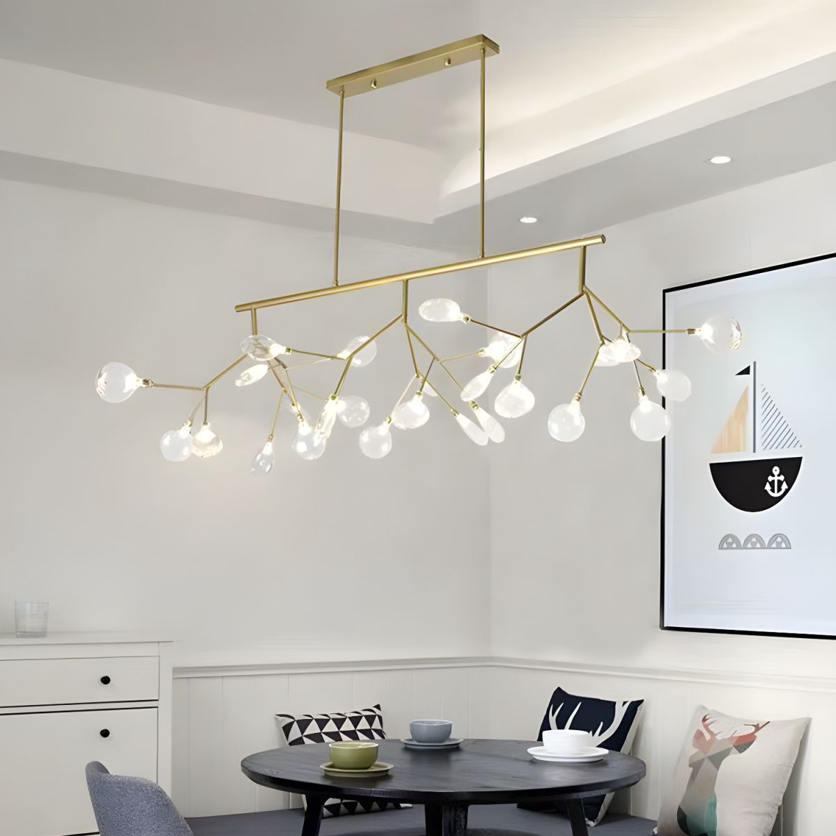 Modern LED Chandelier with Wooden Tree Branch Design
