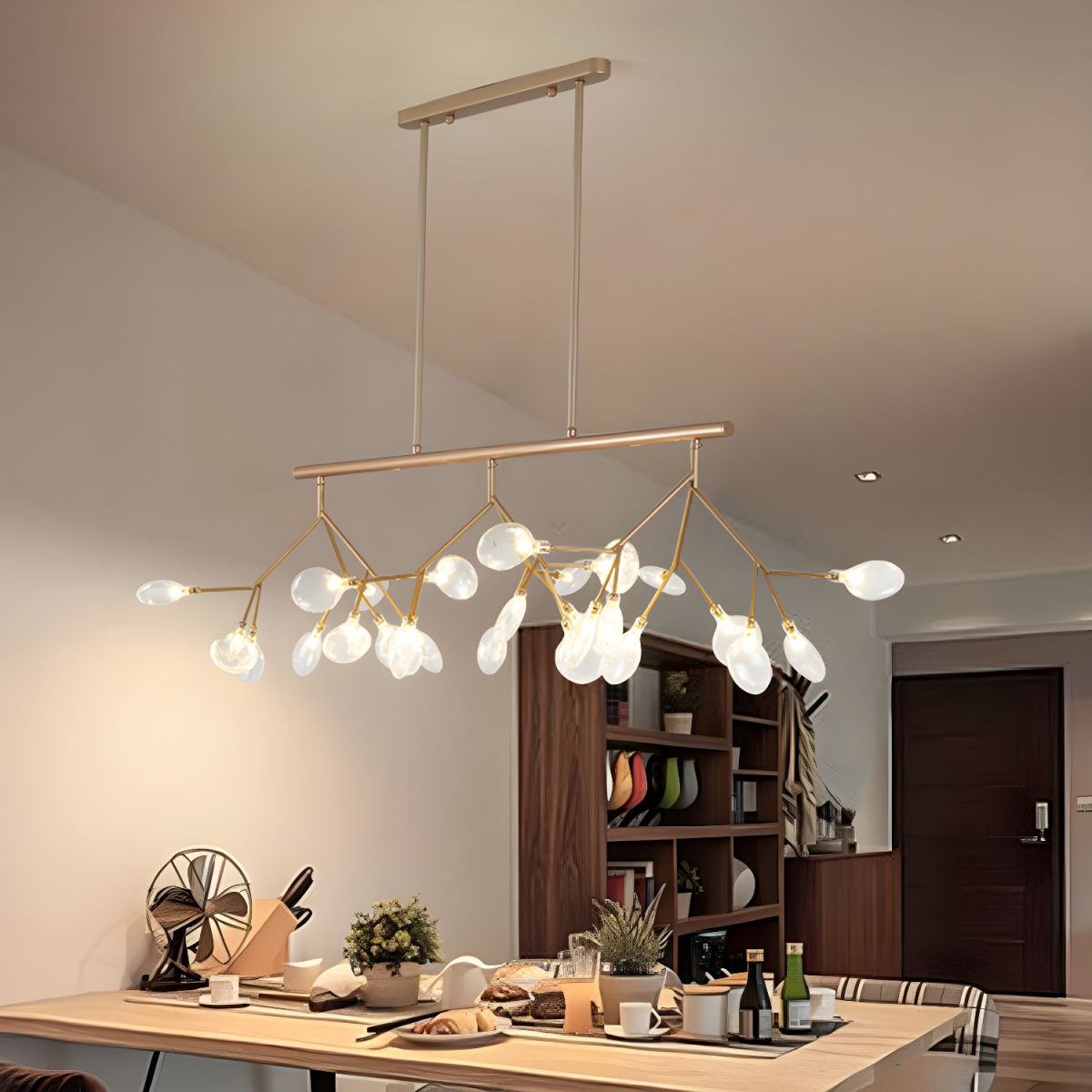 Modern LED Chandelier with Wooden Tree Branch Design