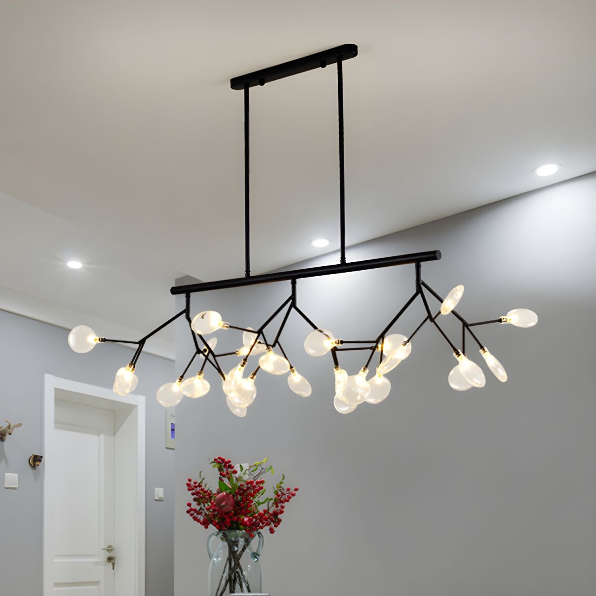 Modern LED Chandelier with Wooden Tree Branch Design