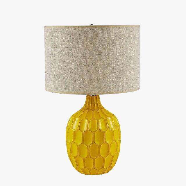Yellow Bedside Lamp with Fabric Shade - Hotel Style