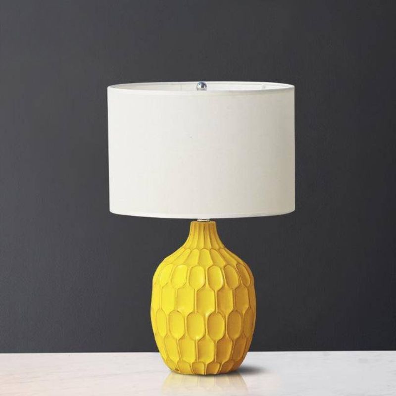 Yellow Bedside Lamp with Fabric Shade - Hotel Style