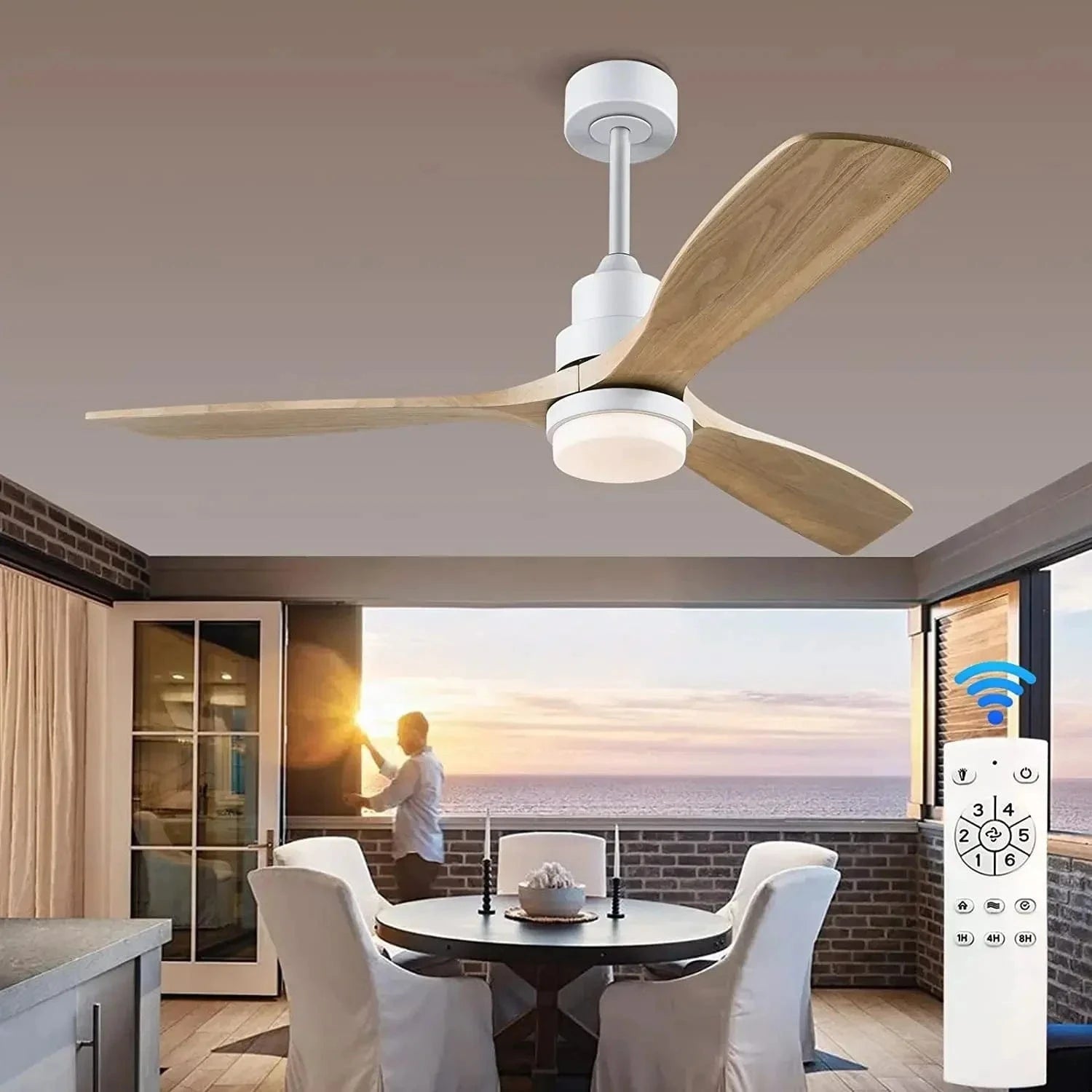 3-Blade Wooden Ceiling Fan with Light and Remote Control Natural Wood / 42" Norenza