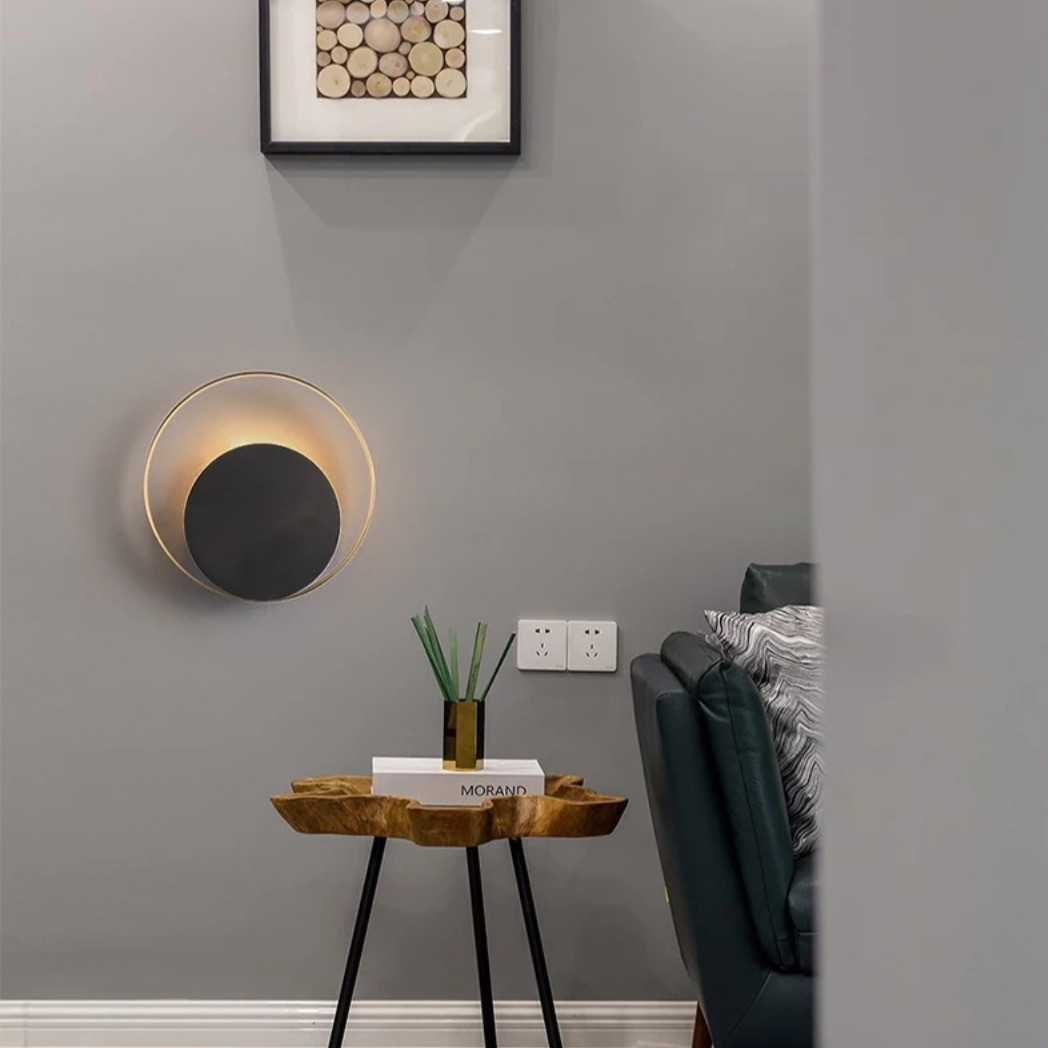 Modern Black and Gold Round LED Wall Sconce