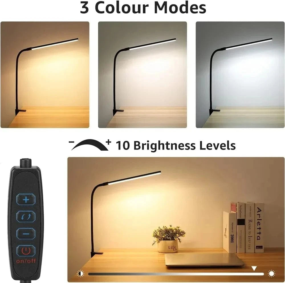 360° LED Clip Desk Lamp with 3 Modes & 10 Brightness Levels Norenza