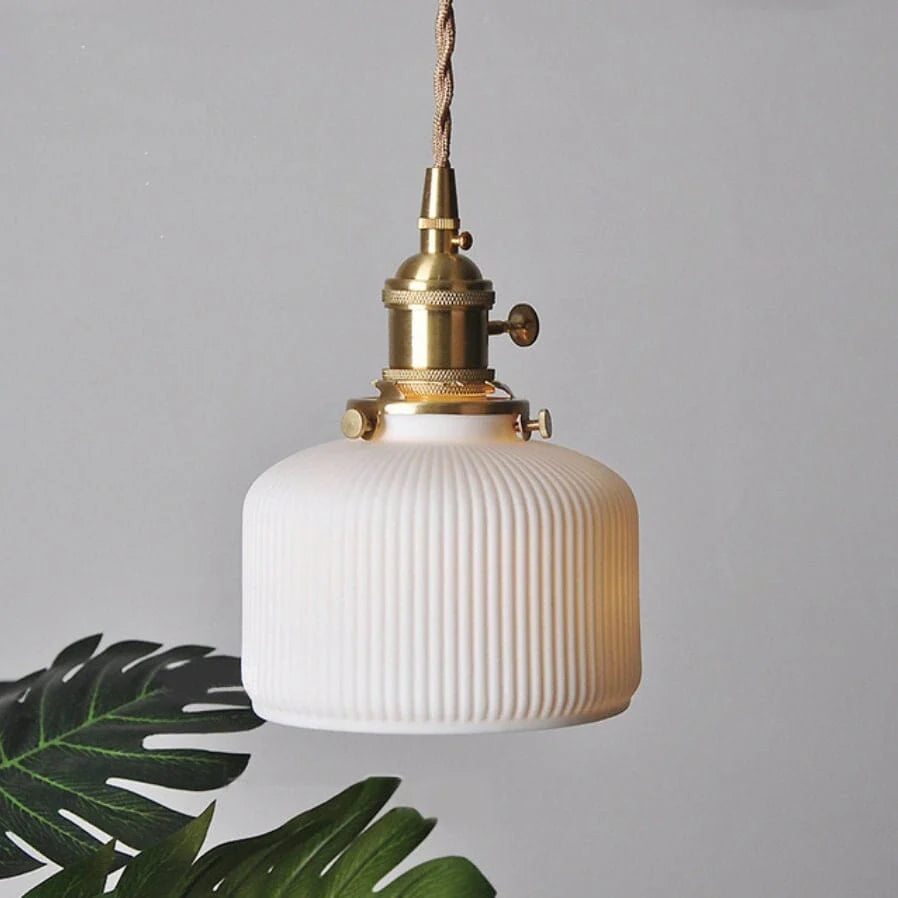 Vintage Brass Pendant Light with Ceramic Shade Kali