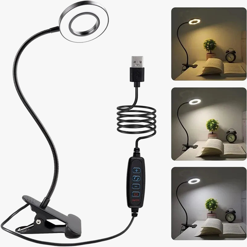 48 LED USB Clip Desk Lamp, 360° Flexible Eye Protection Reading Light with 3 Brightness Levels