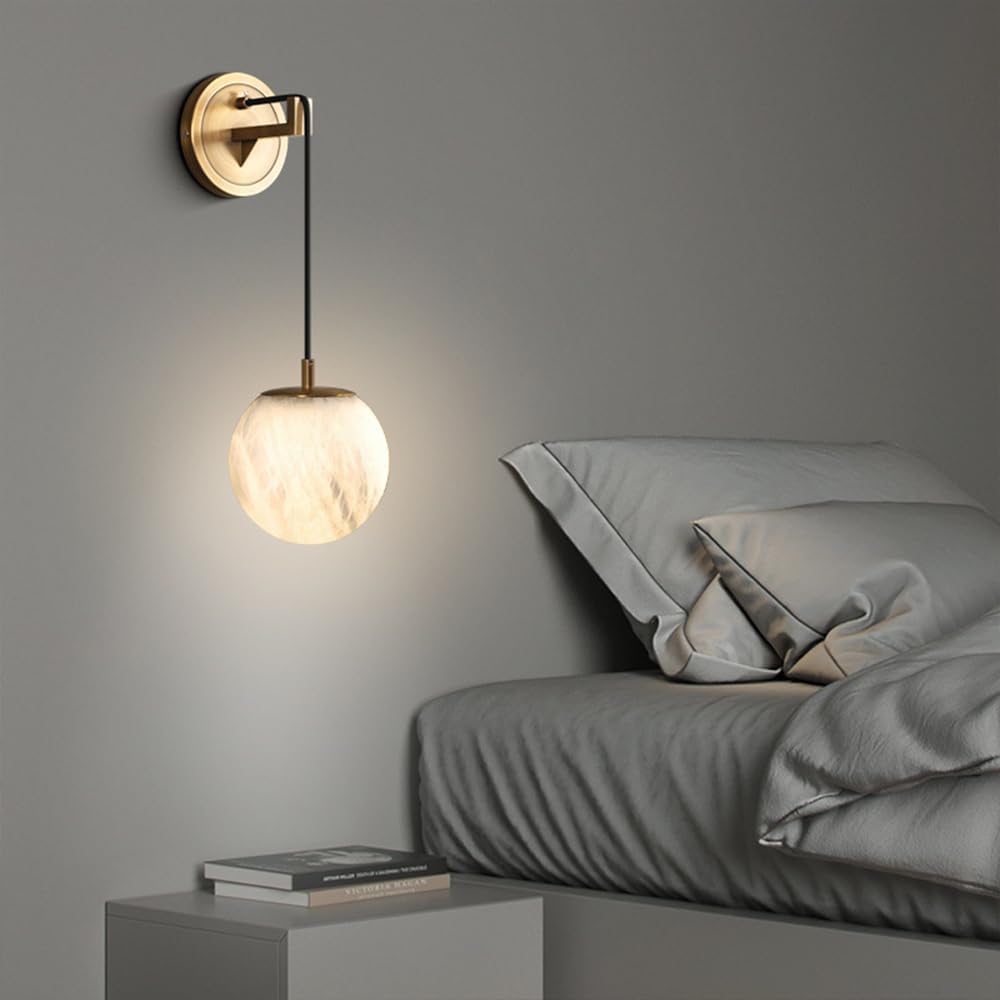 Modern Copper and Natural Marble Bedside Lamp