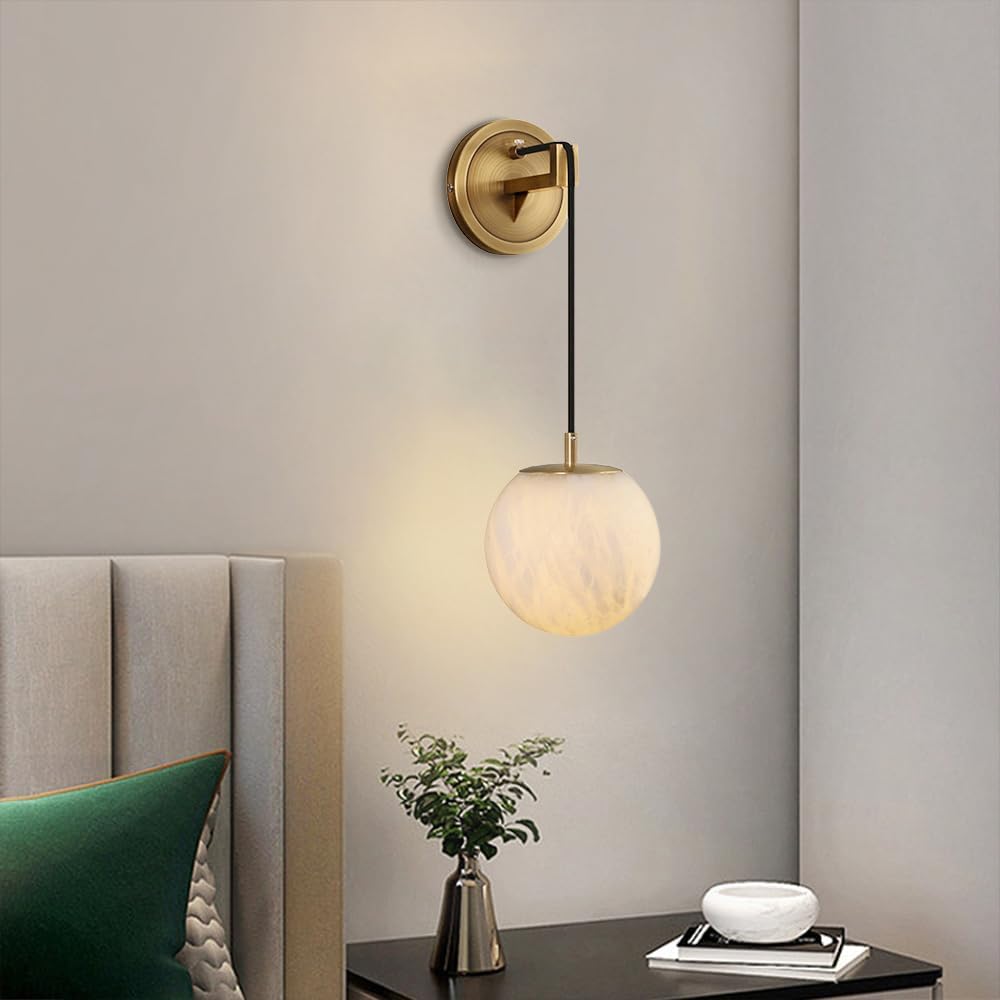 Modern Copper and Natural Marble Bedside Lamp