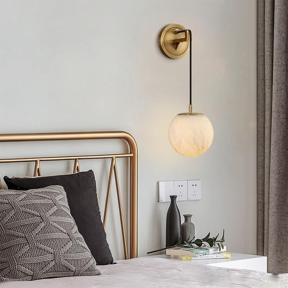 Modern Copper and Natural Marble Bedside Lamp