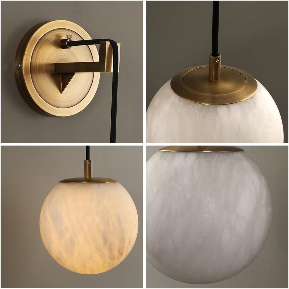 Modern Copper and Natural Marble Bedside Lamp
