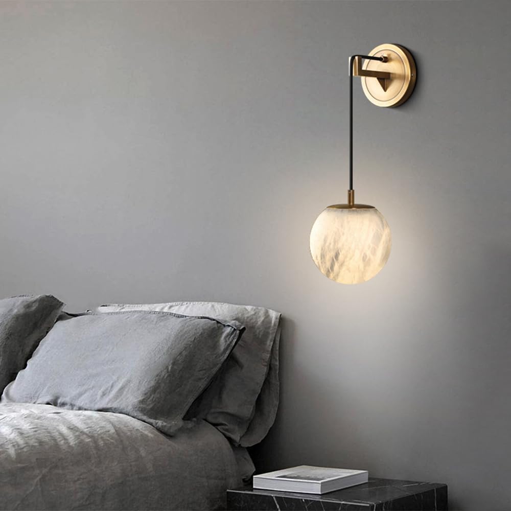 Modern Copper and Natural Marble Bedside Lamp