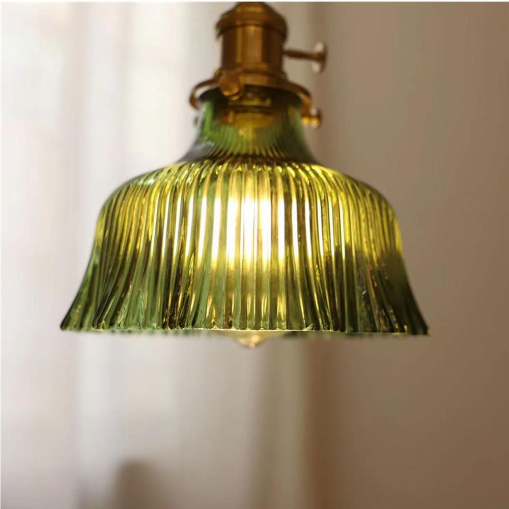 Dark Green Glass Pendant Light for Dining Room, Bedroom, Bar, Café - Retro Brass Hanging Lamps
