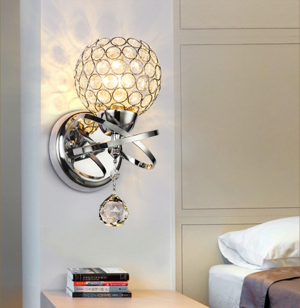 Antique Gold Wall Sconce with Crystal Ball