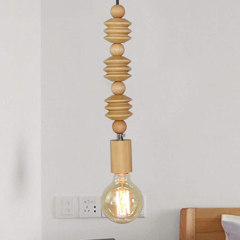 Retro Oak Wood Suspension with Geometric Beads