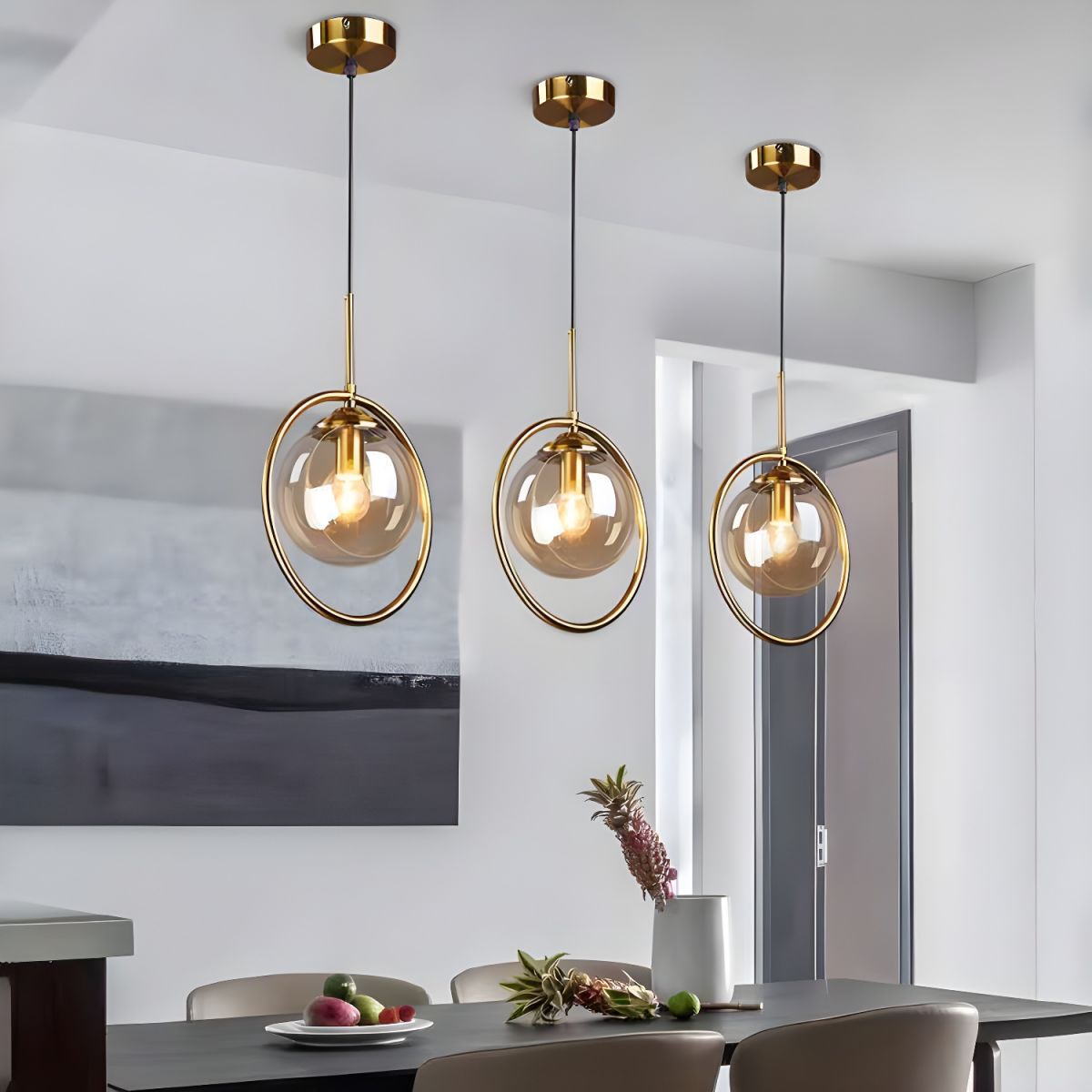 Suspension design boule en verre fumé Hang