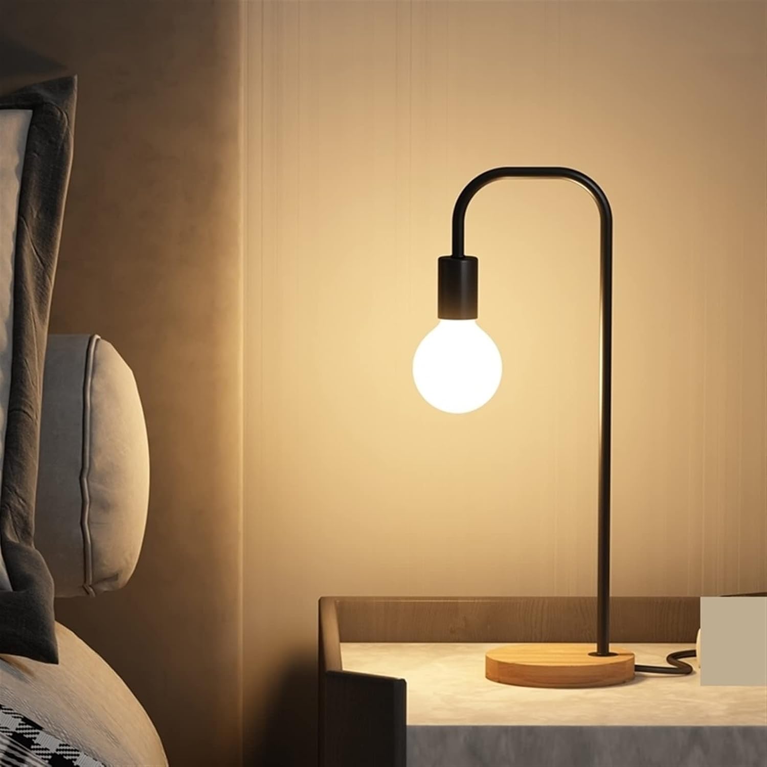 Vintage Black and White Desk Lamp E27 - Nordic Wood Table Light
