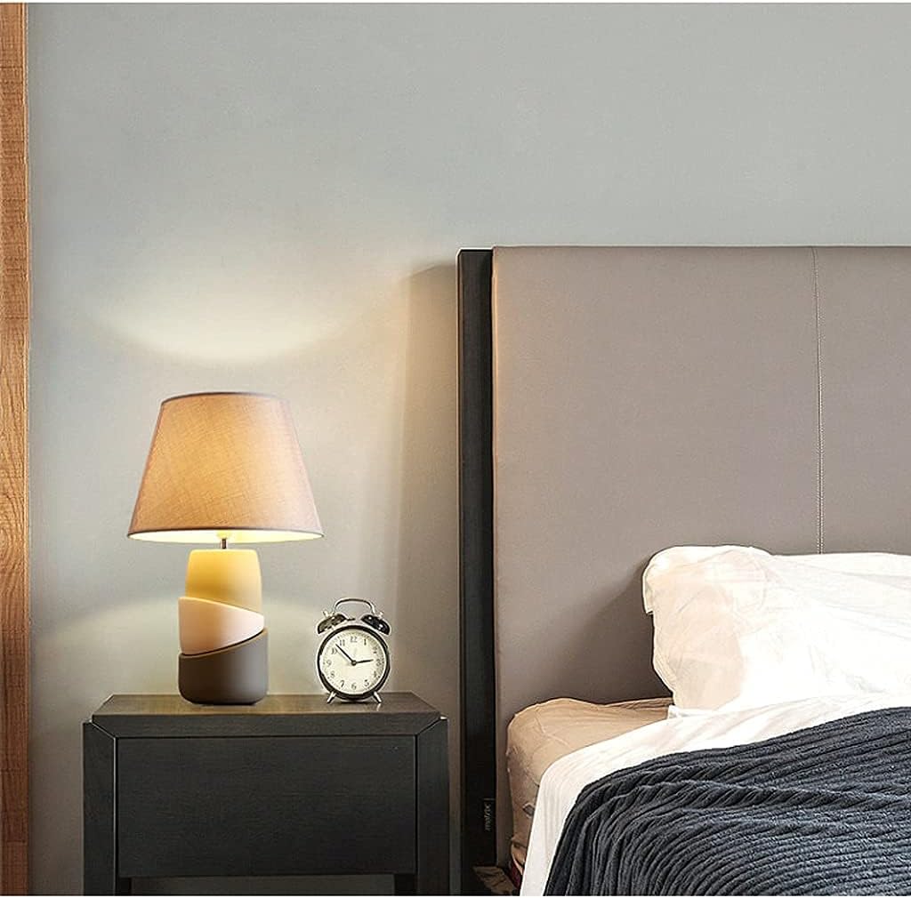 Lampe de chevet en céramique design avec abat-jour en tissu