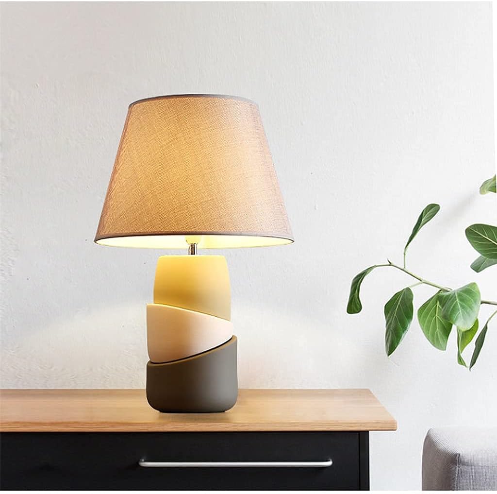 Lampe de chevet en céramique design avec abat-jour en tissu