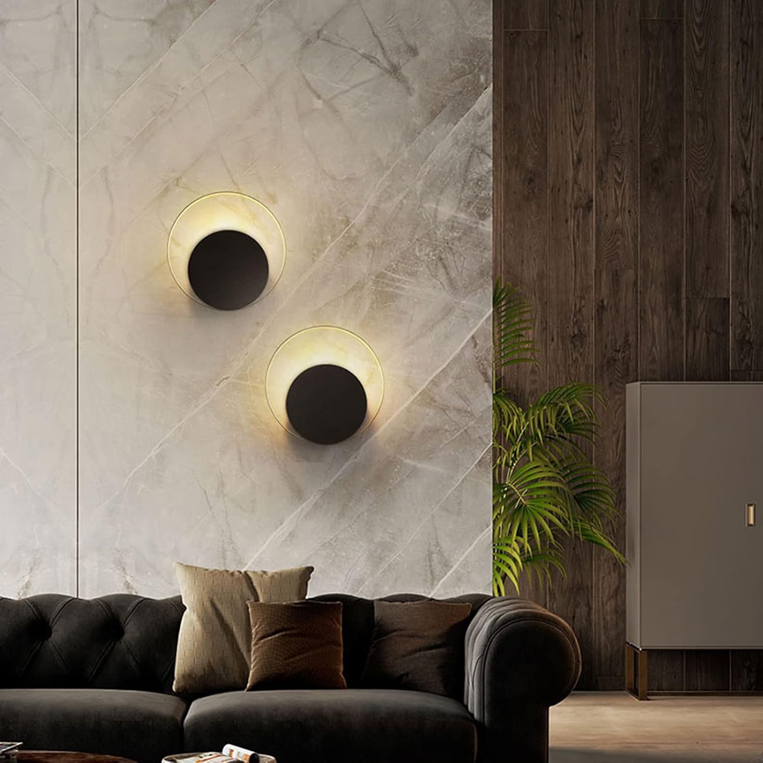 Modern Black and Gold Round LED Wall Sconce