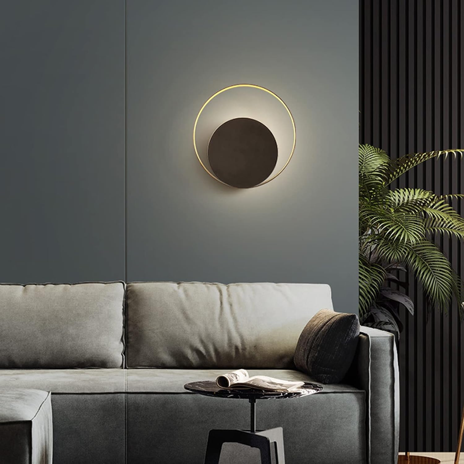 Modern Black and Gold Round LED Wall Sconce