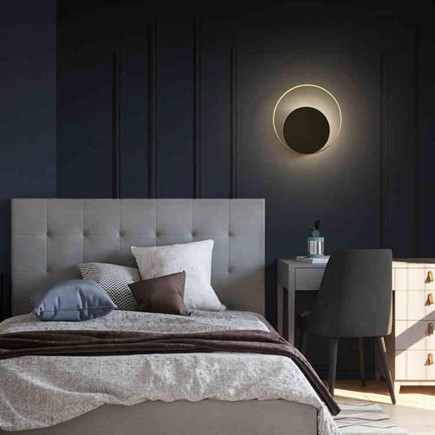 Modern Black and Gold Round LED Wall Sconce
