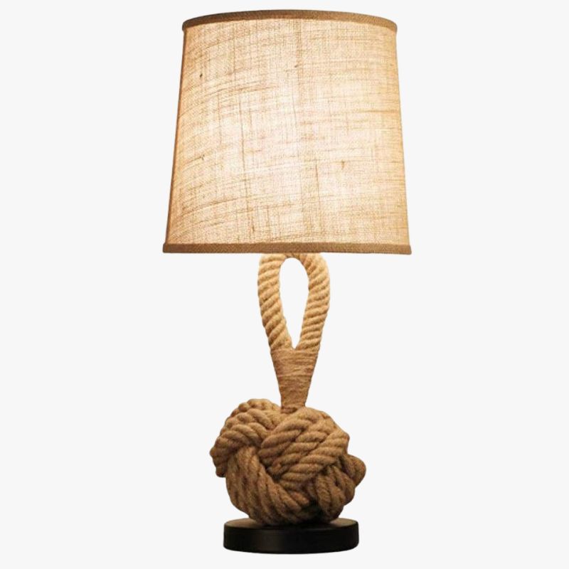 Fabric Shade Nightstand Lamp with Rope Base