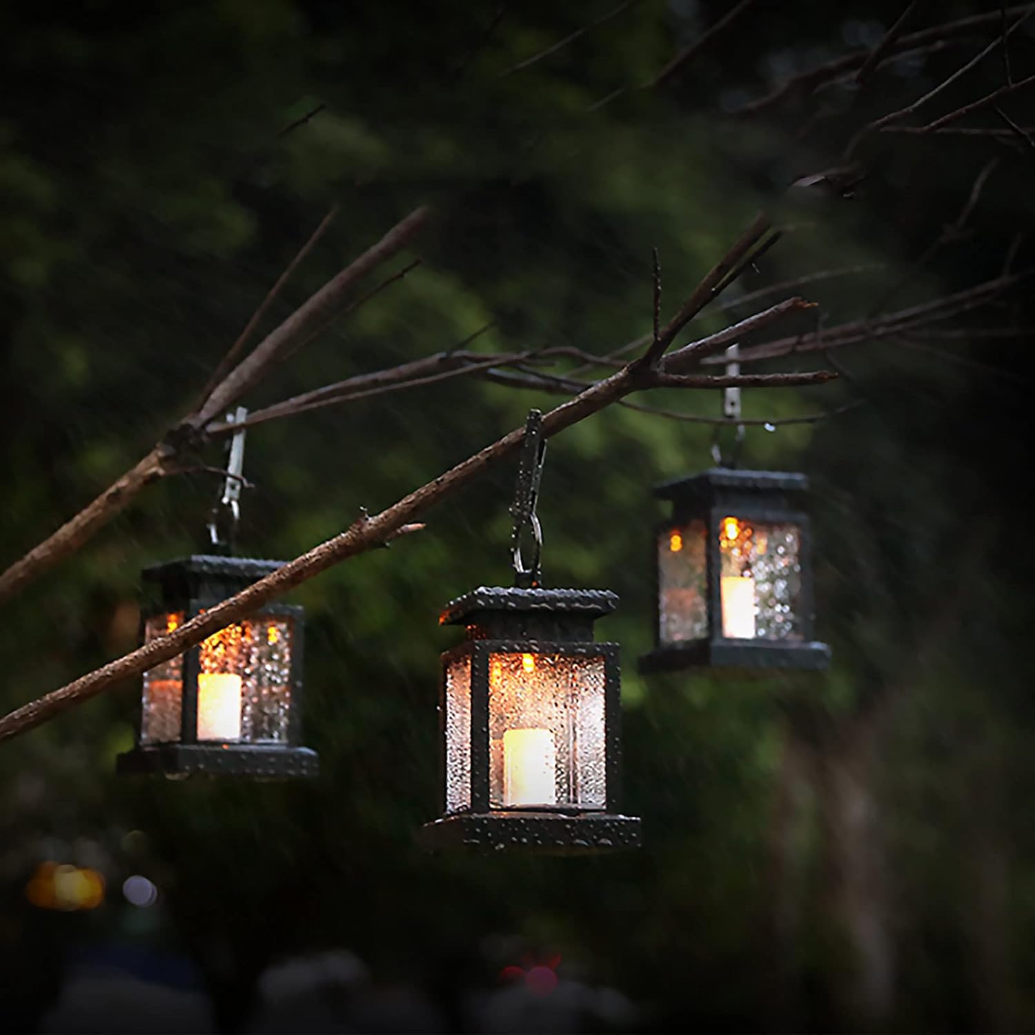 Solar LED Candle Lantern for Outdoor Garden Lighting with Hook
