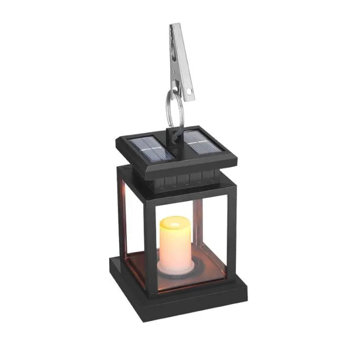 Solar LED Candle Lantern for Outdoor Garden Lighting with Hook