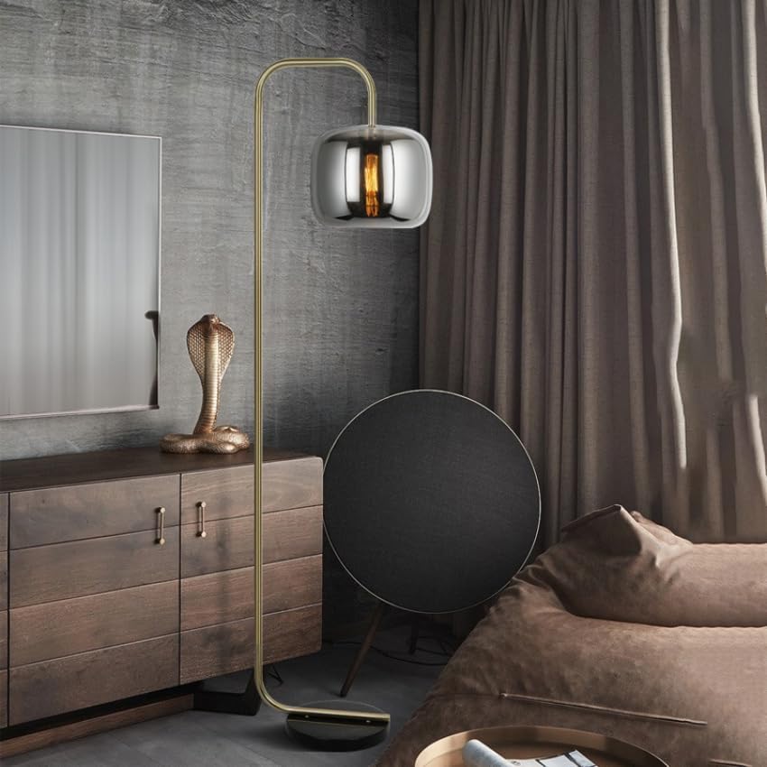 Modern Floor Lamp with Smoked Glass Sphere - Stone Design