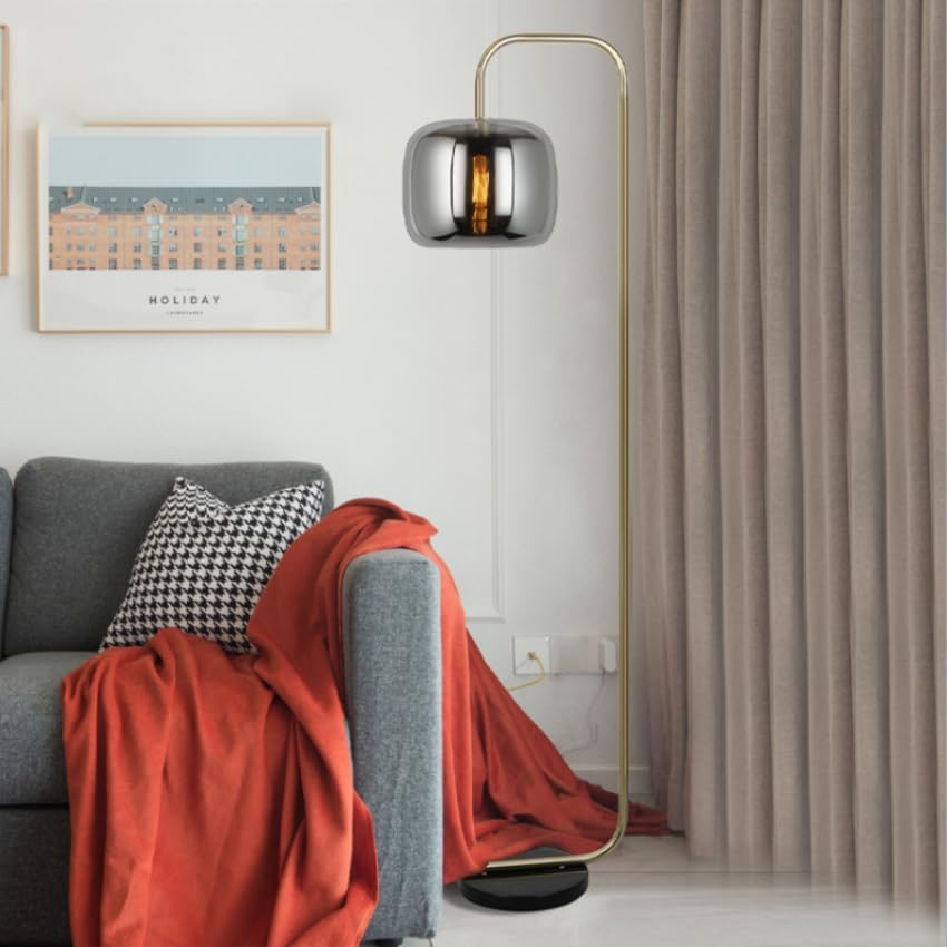 Modern Floor Lamp with Smoked Glass Sphere - Stone Design