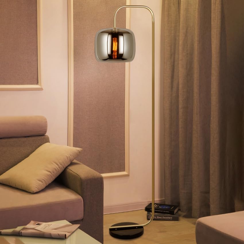 Modern Floor Lamp with Smoked Glass Sphere - Stone Design