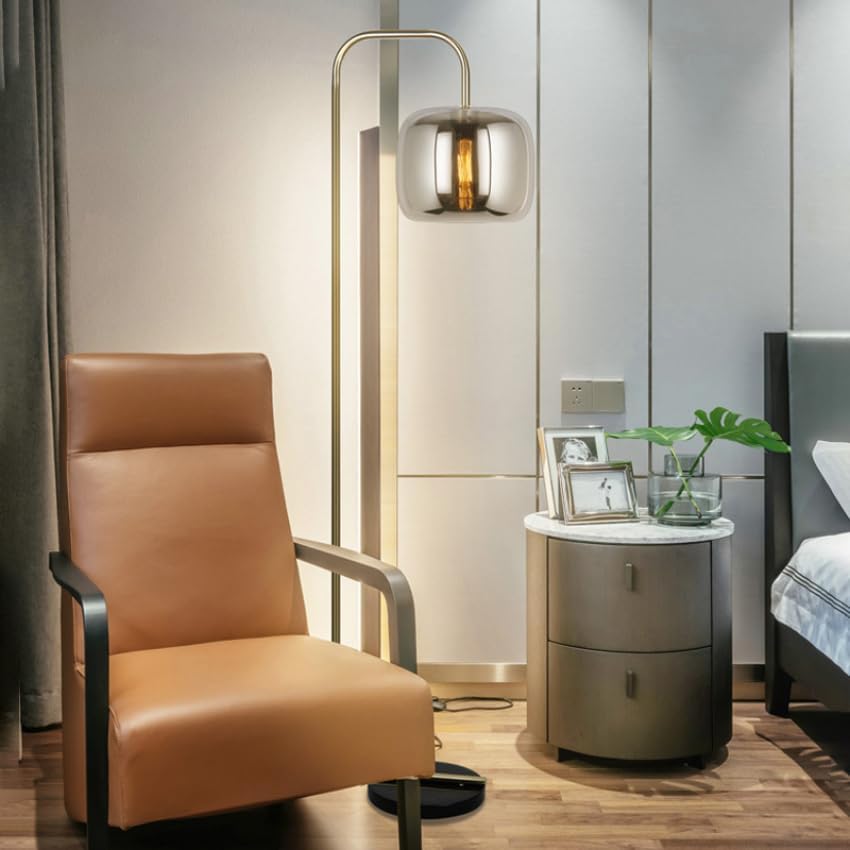 Modern Floor Lamp with Smoked Glass Sphere - Stone Design